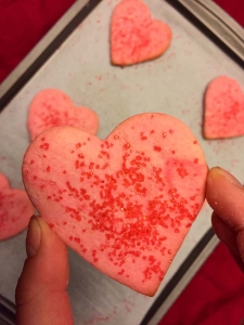Easy Heart Shaped Pink Sugar Cookies With Red Sprinkles