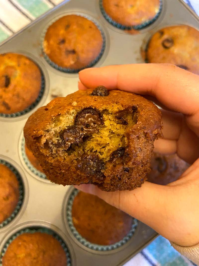 These banana chocolate chip muffins are amazing! So easy to make, these muffins are a perfect way to use up brown bananas! #muffins