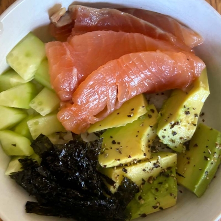 homemade salmon poke bowl