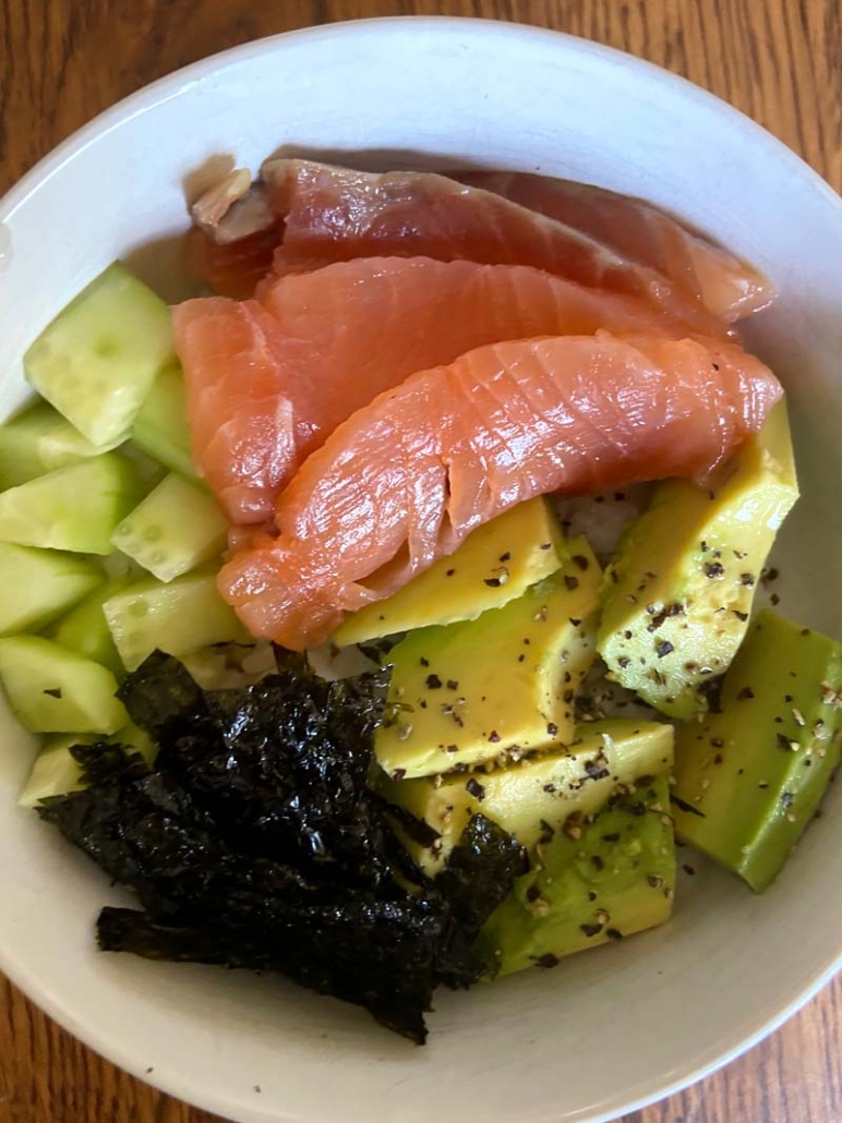 homemade salmon poke bowl