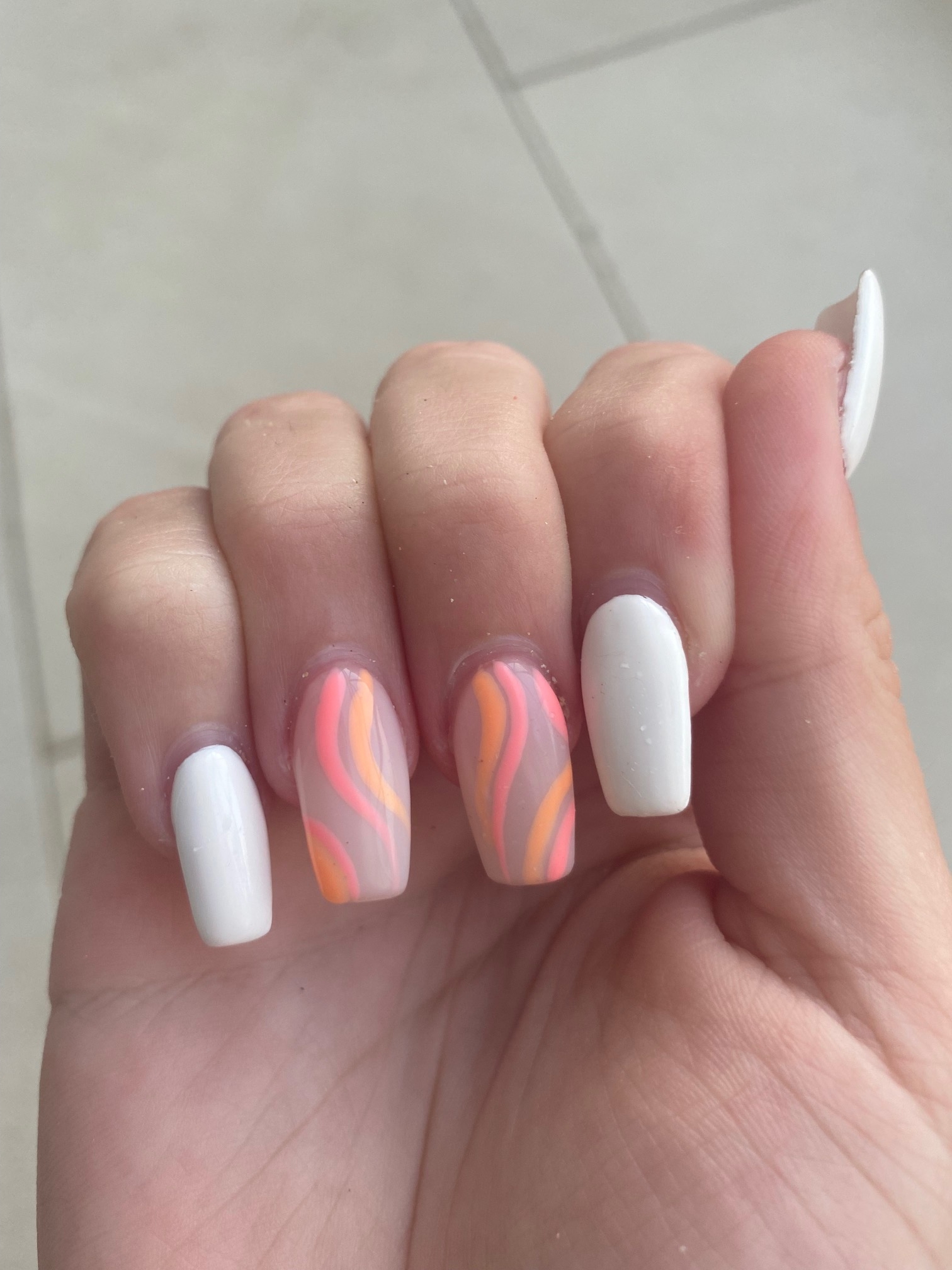Tropical orange coral and white nail designs ideas