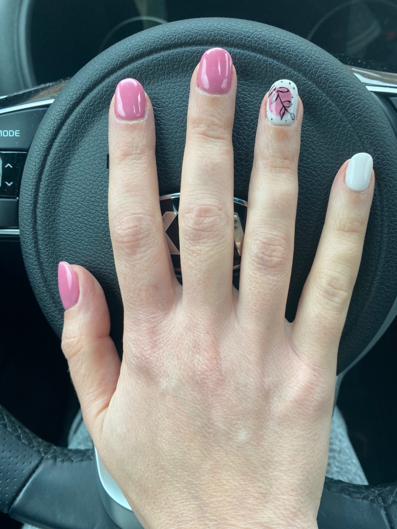 pink and white leaf nail design