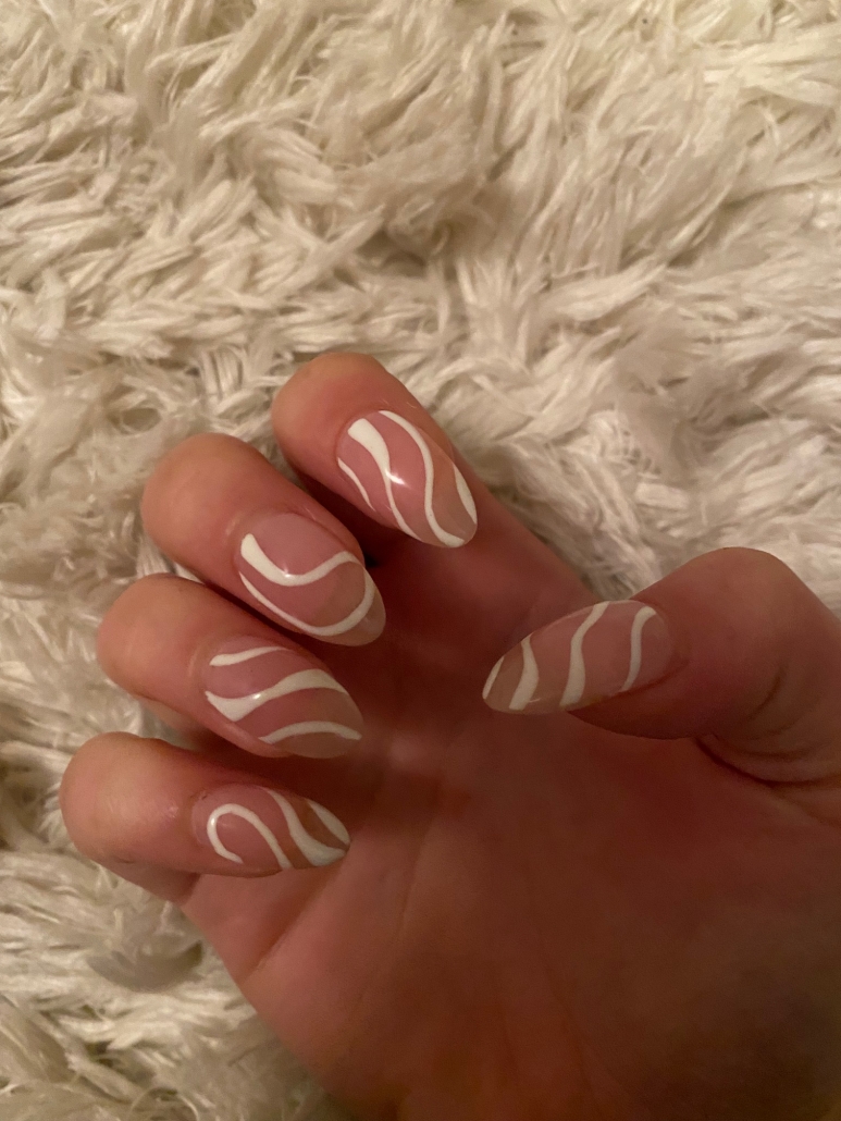 Nude Nails Design Idea With Simple White Swirls