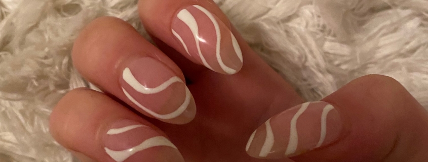 Nude Nails Design Idea With Simple White Swirls
