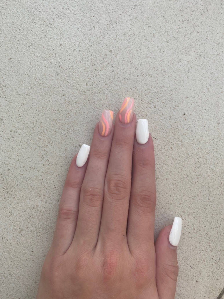 wavy white nail design