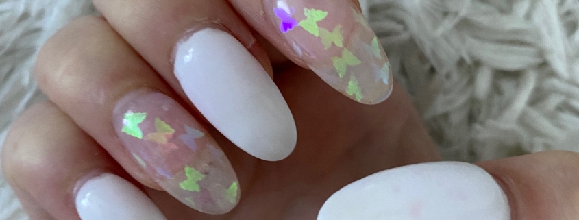 Simple White Nail Design Ideas With Butterfly Stickers