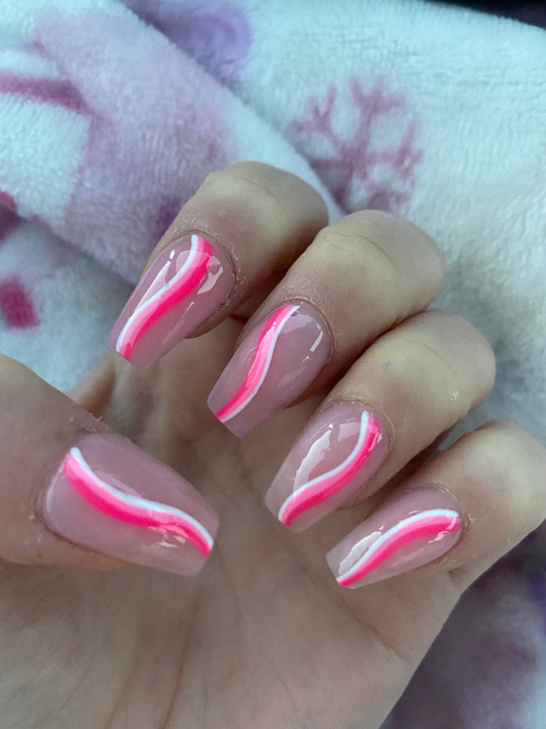 Easy Cute Coffin Nails Design Pink White Swirls On Nude Nails Vibrant Guide