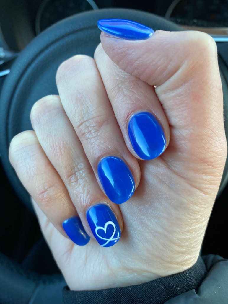 Cobalt Blue Nails With Heart Design On Ring Finger Vibrant Guide