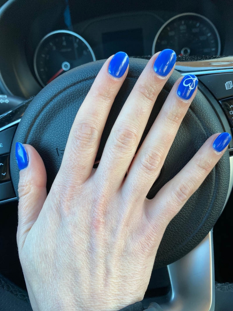 Cobalt Blue Nails With Heart Design On Ring Finger – Vibrant Guide