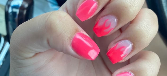 Pink Flames Fire Design On Coffin Nails