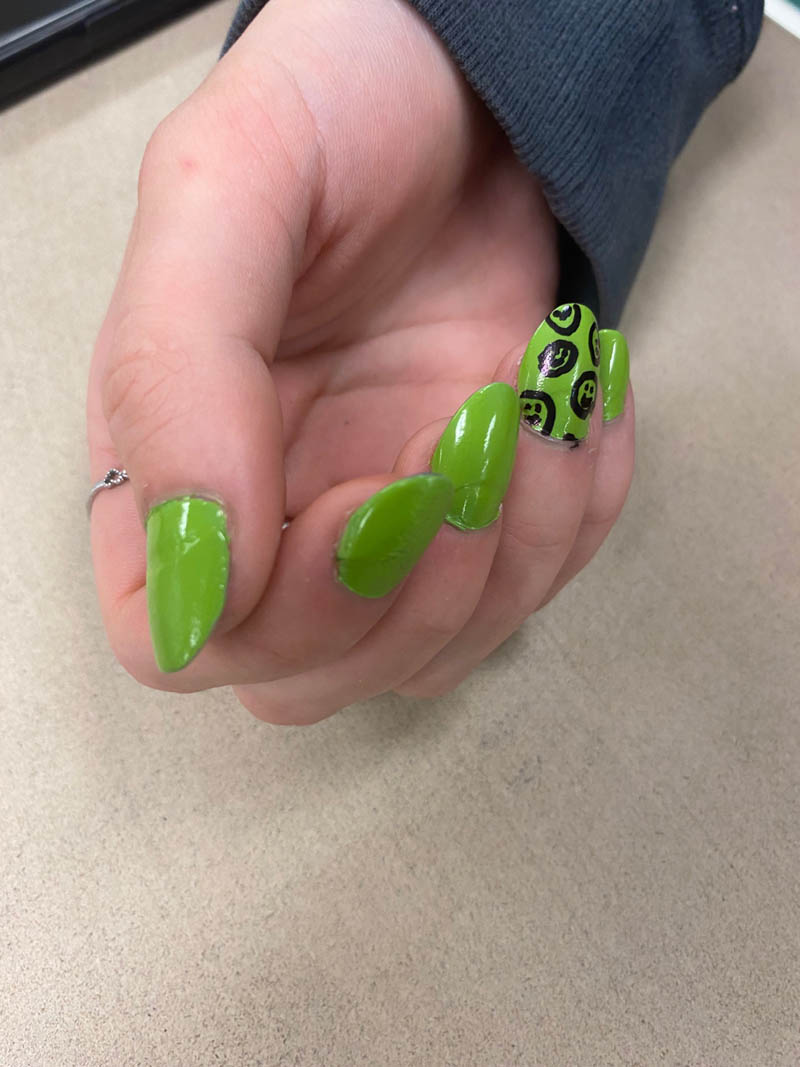 Neon Green Nails - Lime Green Nails With Smiley Face Design Ideas