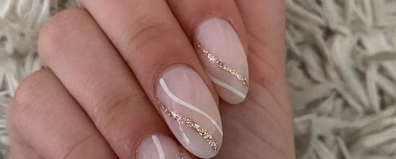 Nude Nails Design Idea With White And Gold Swirls