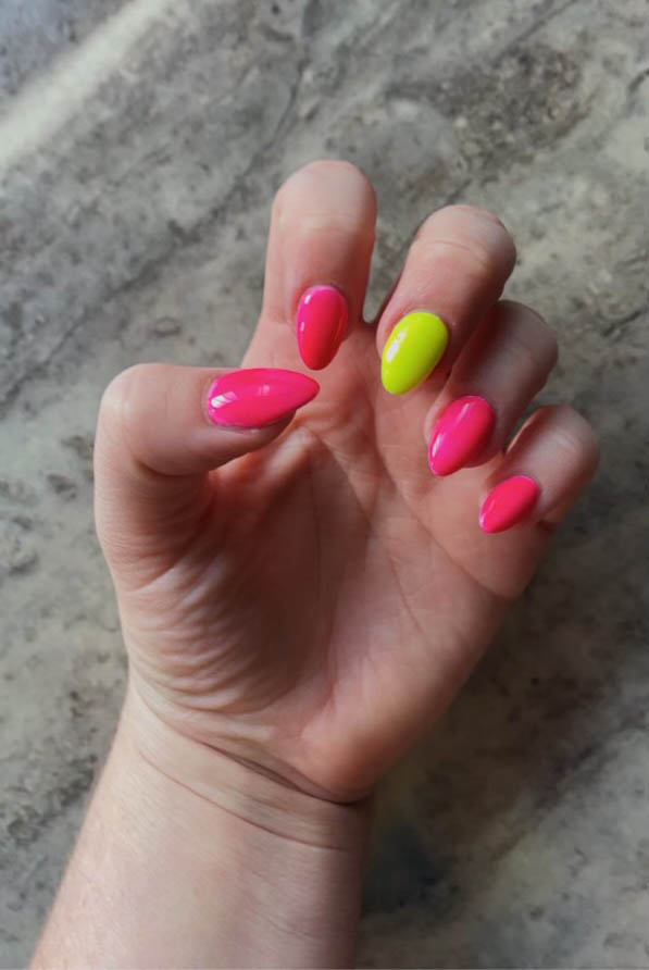 Pink and neon nail manicure combo