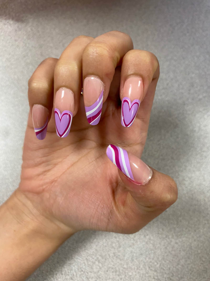 French Nail Tips With Hearts Design Manicure