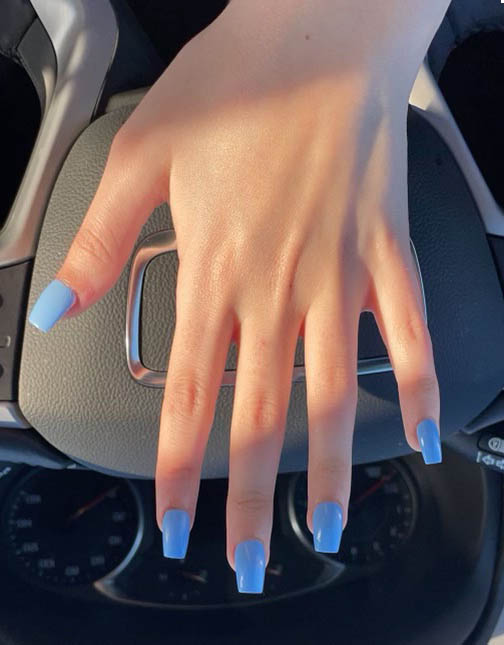 Light sky blue coffin nail design inspiration 