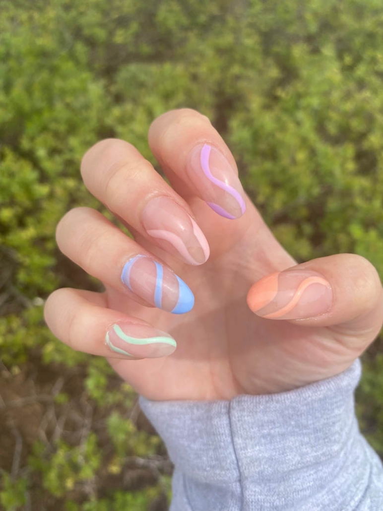 summer pastel nails design multicolor swirls