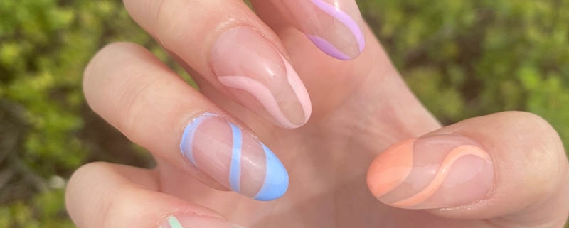 summer pastel nails design multicolor swirls