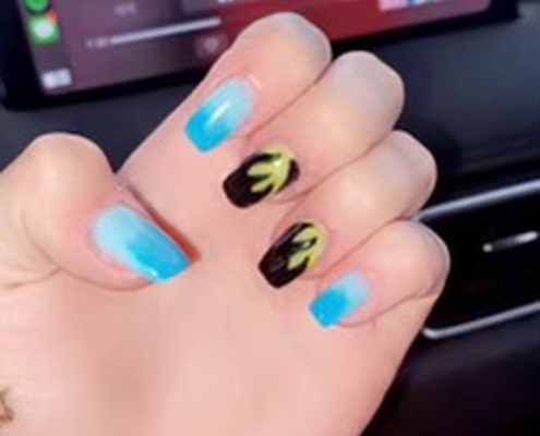 Black And Gold Nail Design Idea With Blue Nails Combo