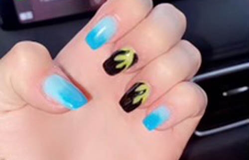Black And Gold Nail Design Idea With Blue Nails Combo