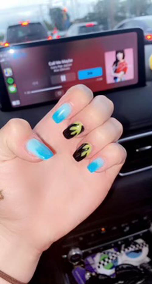 Black And Gold Nail Design Idea With Blue Nails Combo