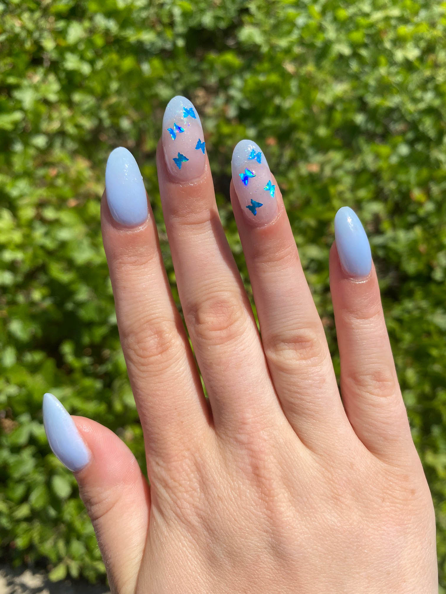 Light Blue Butterfly Nails Design Inspo