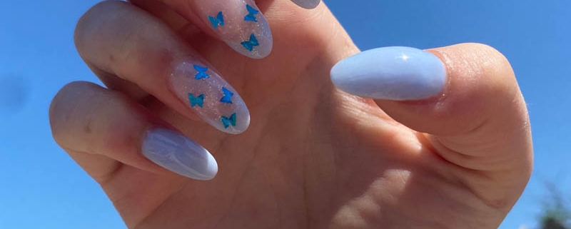 Light Blue Butterfly Nails