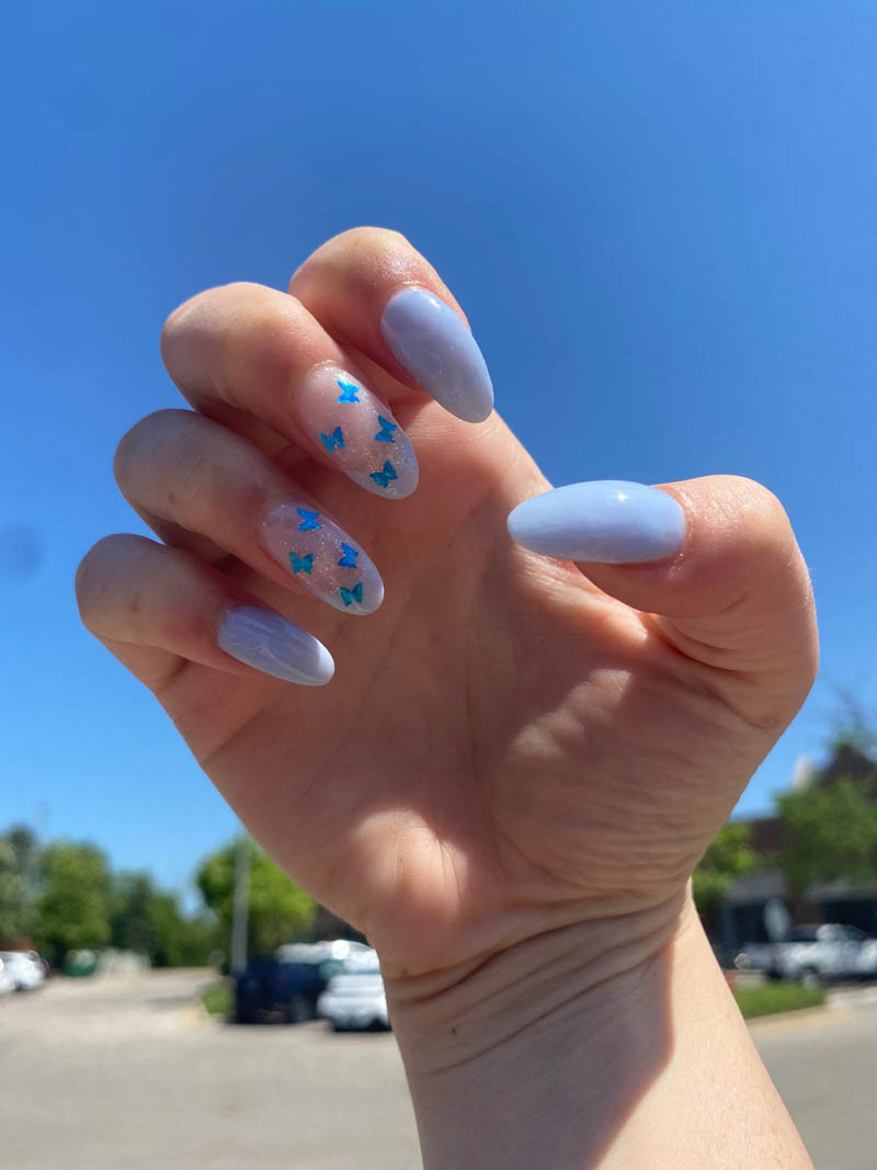 Light Blue Butterfly Nails Design Idea