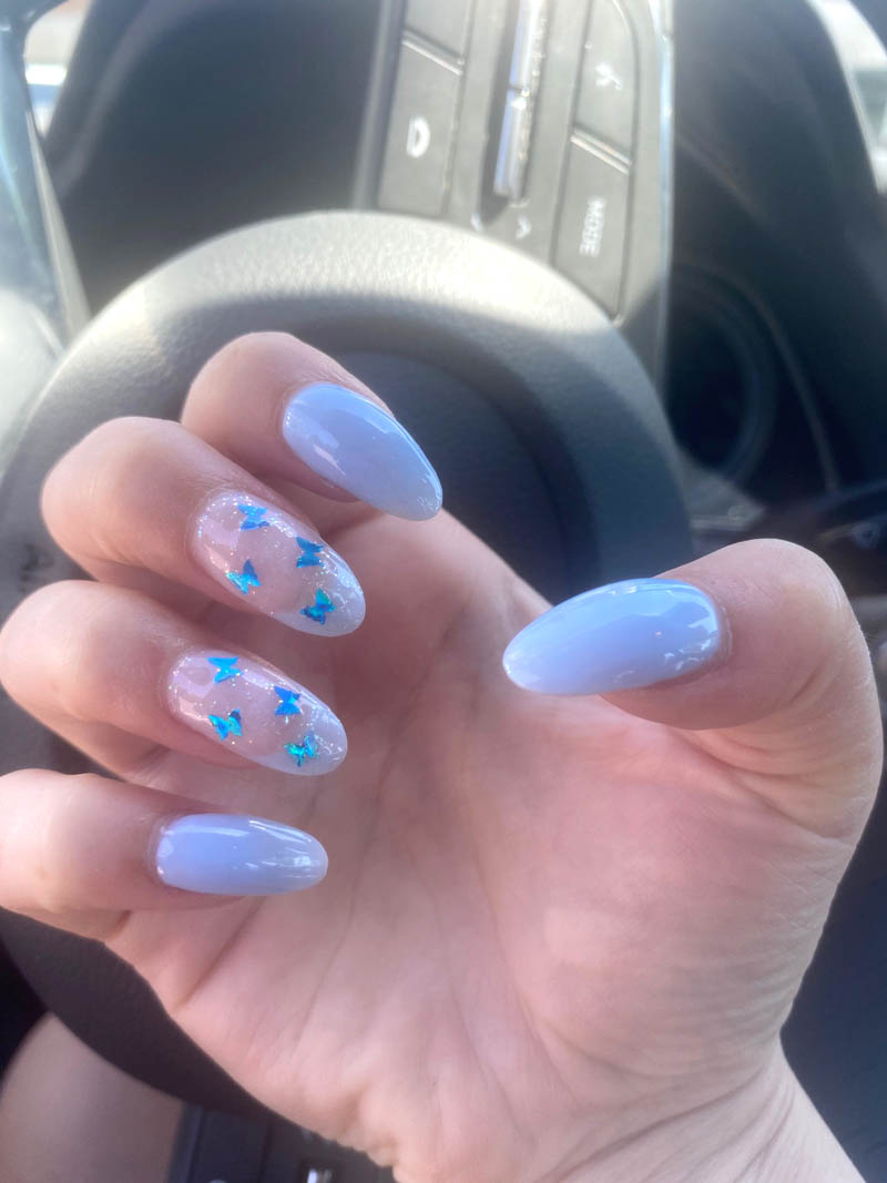 Easy Light Blue Butterfly Nails Inspiration Idea