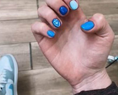 Blue Gradient Nails Design Idea With Heart Accent Finger