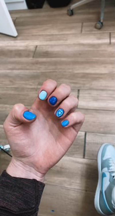 Blue Gradient Nails Design With Heart Accent Finger Inspo
