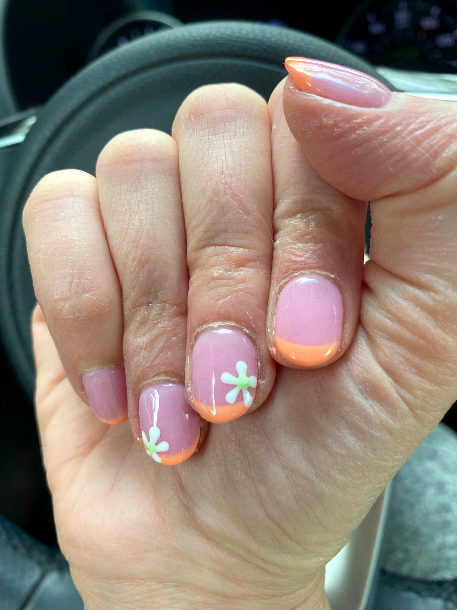 Orange French Tips Nails Manicure With Flowers Nail Design DIY Manicure