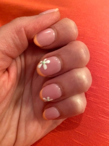 Orange French Tips Nails Manicure With Flowers Design