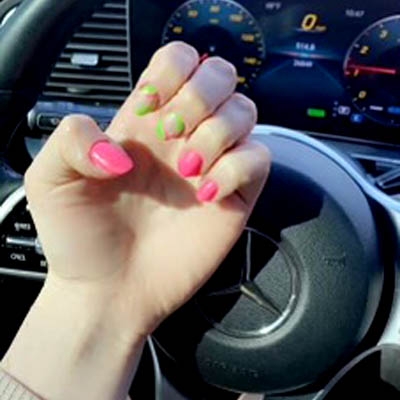 Hot Pink And Neon Green Nail Combo Idea