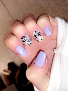 Purple Nails With Smiley Face And Abstract Design
