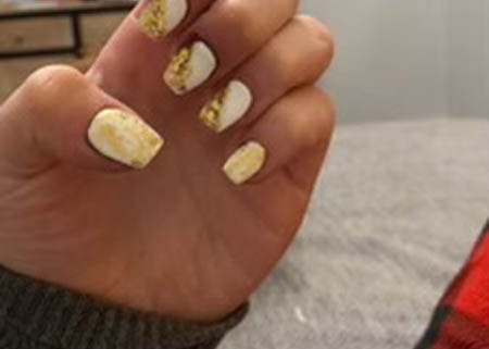 White And Gold Glitter Nails Colorblock Design Idea