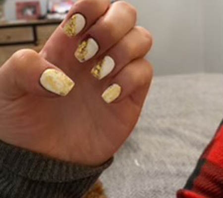 White And Gold Glitter Nails Colorblock Design Idea