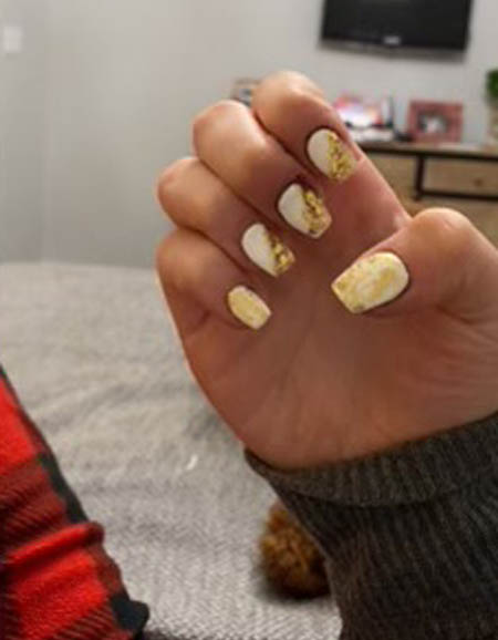 How to do White And Gold Glitter Nails Color block Design