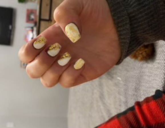 White And Gold Glitter Nails Color block Design Ideas