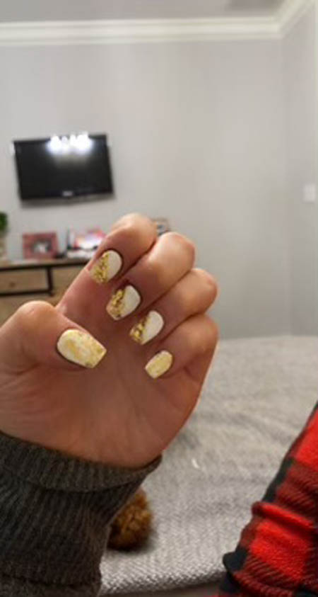 White And Gold Glitter Nails Colorblock Design Idea