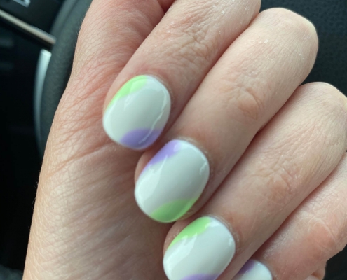 Simple White Nails Designs With Purple Green Color Block