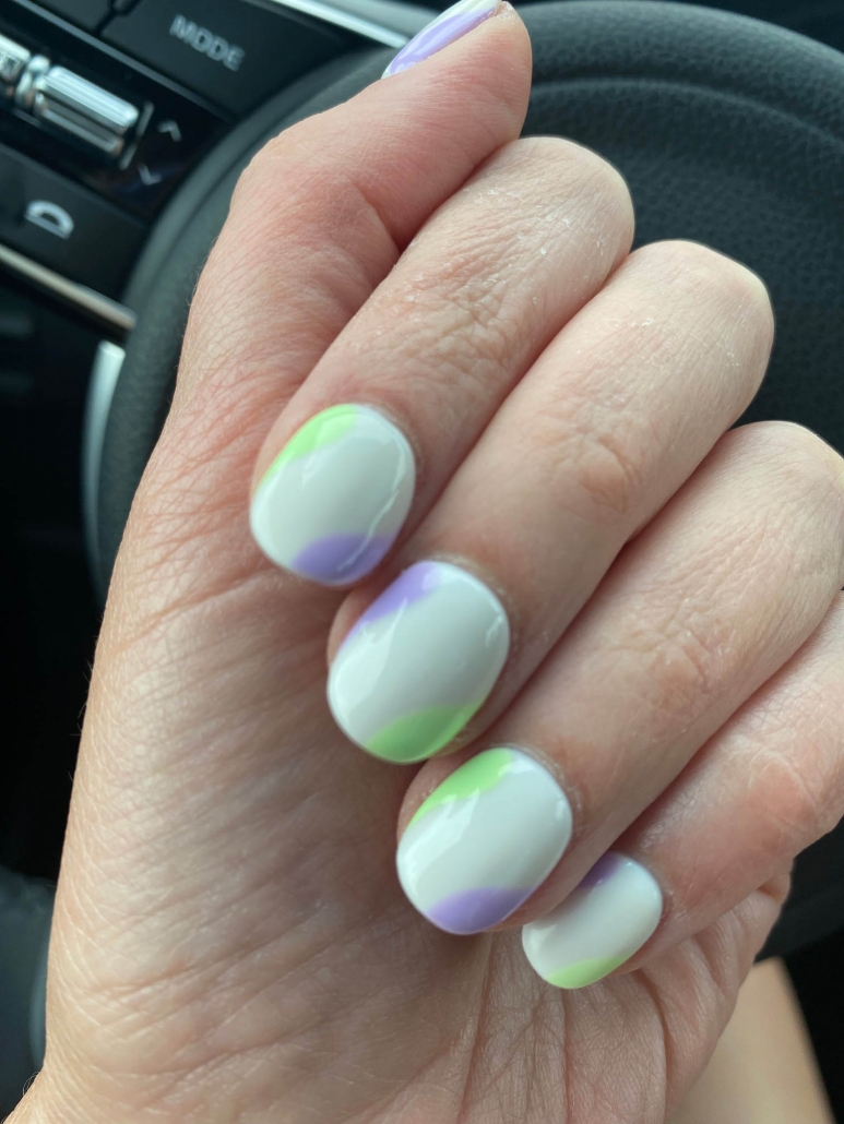 Simple White Nails Designs With Purple Green Color Block