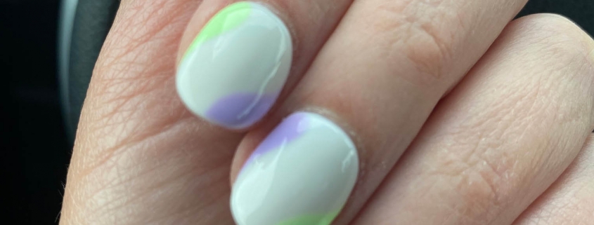 Simple White Nails Designs With Purple Green Color Block