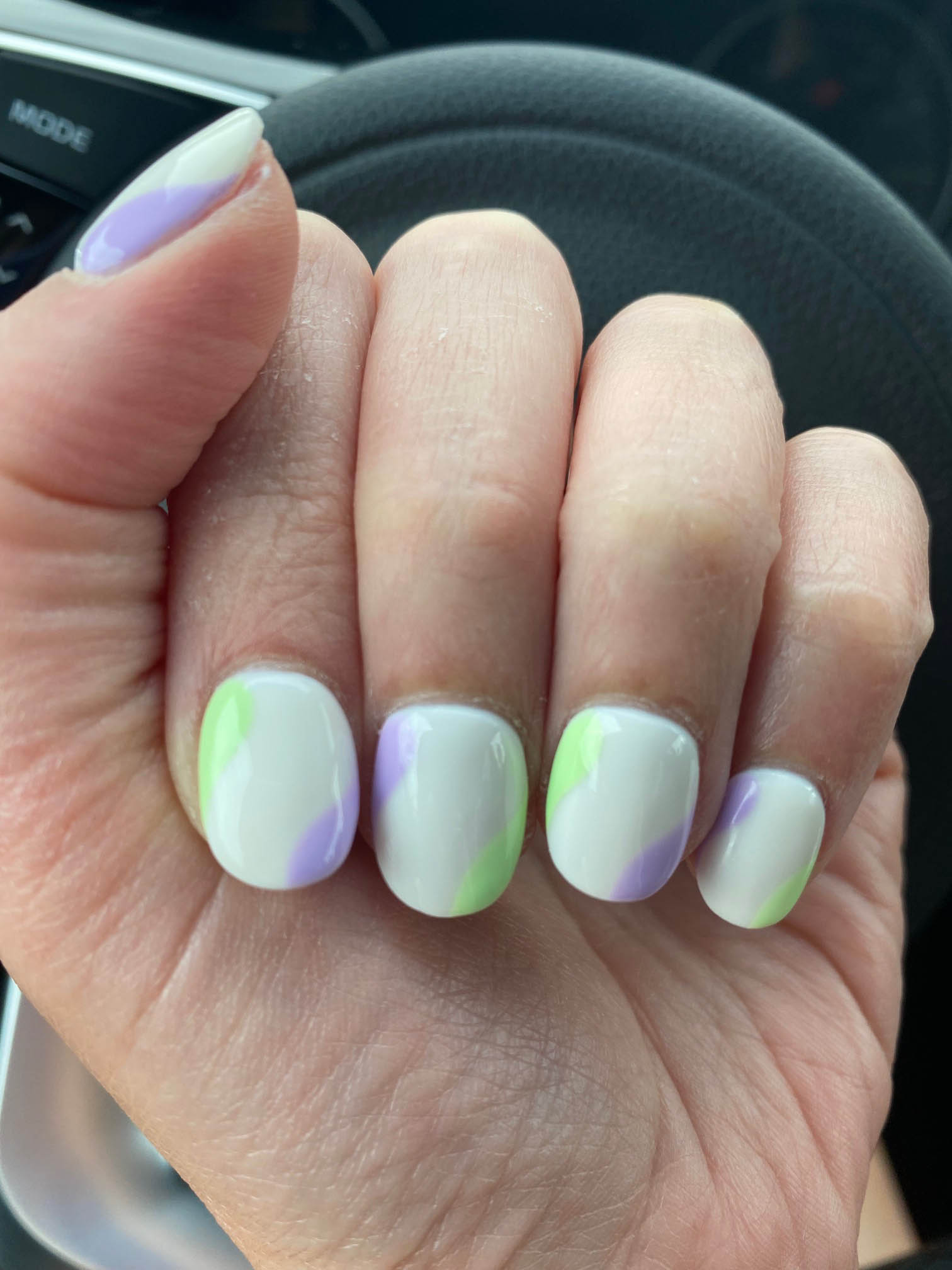 Simple White Nails Design With Light Purple Green Color Block Tutorial