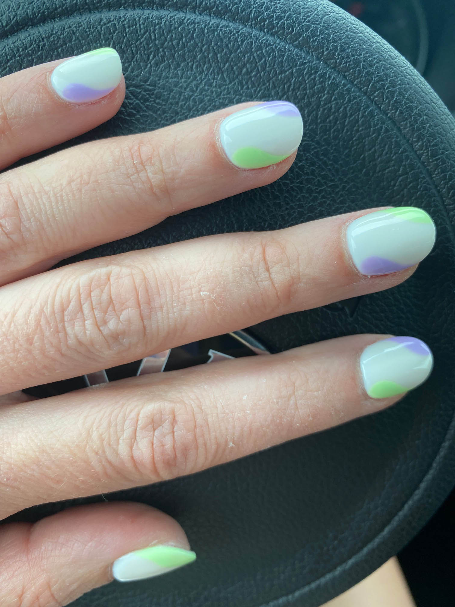 Simple White Nails Design With Light Purple Green Color Block Vibrant