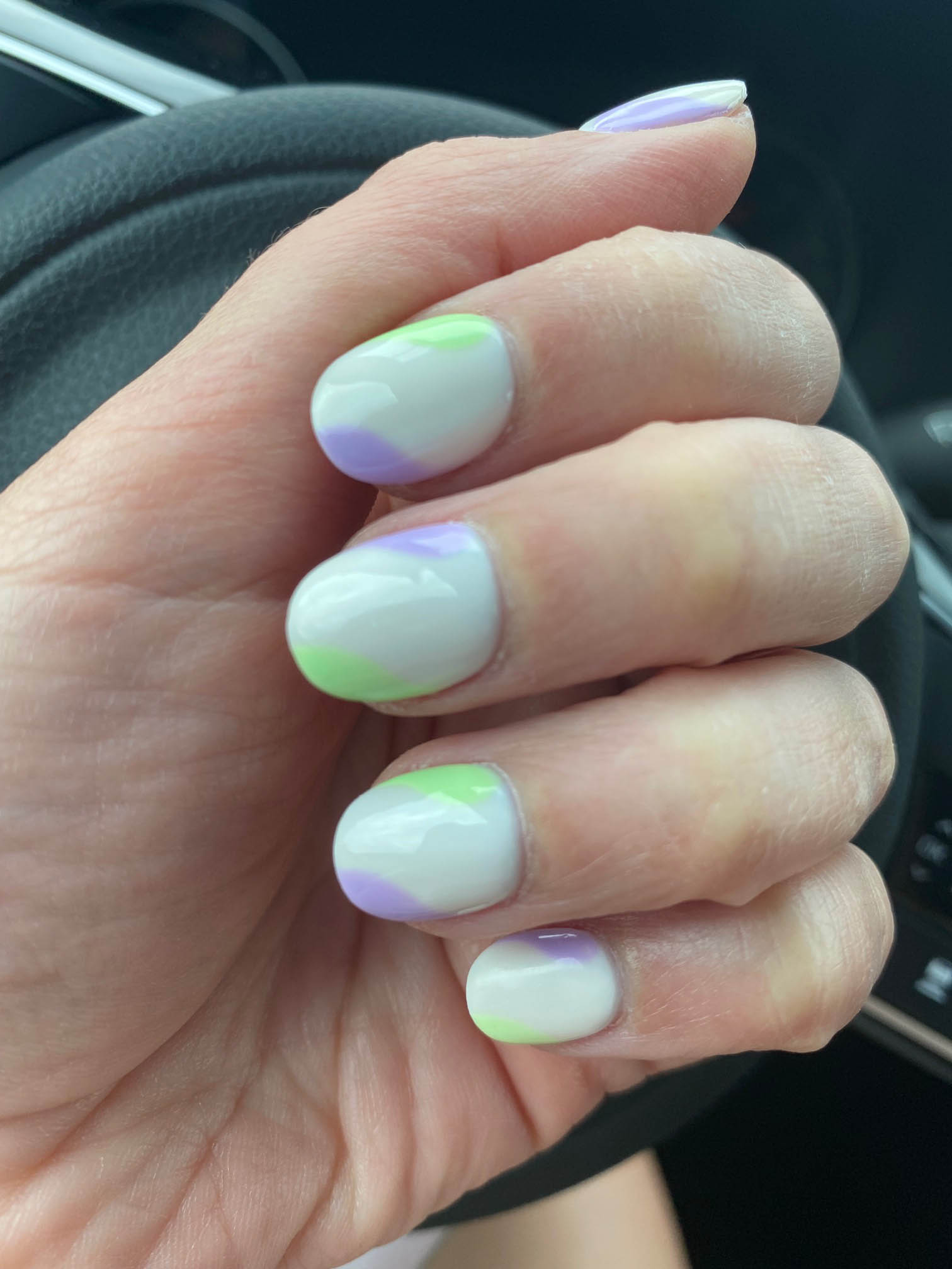 Simple White Nails Design With Light Purple Green Color Block Inspo