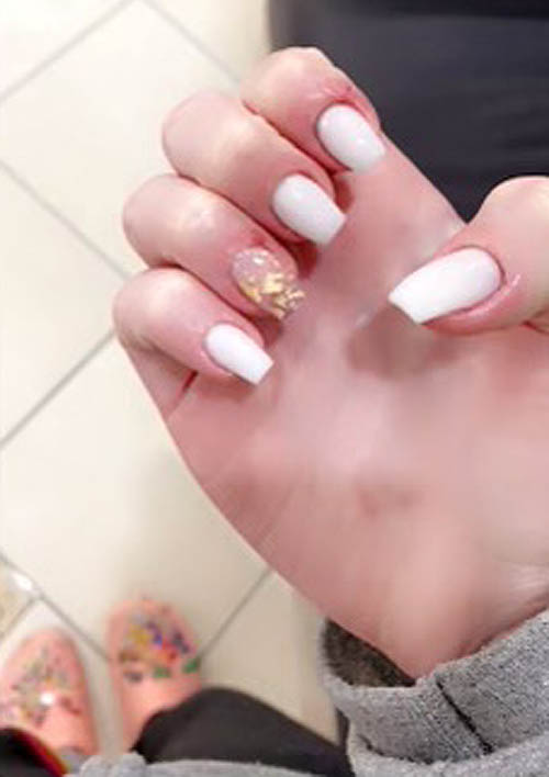 White and Gold Foil Nail Design: The perfect “clean girl” style
