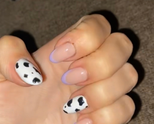 Cow Print Nails Design With French Combo