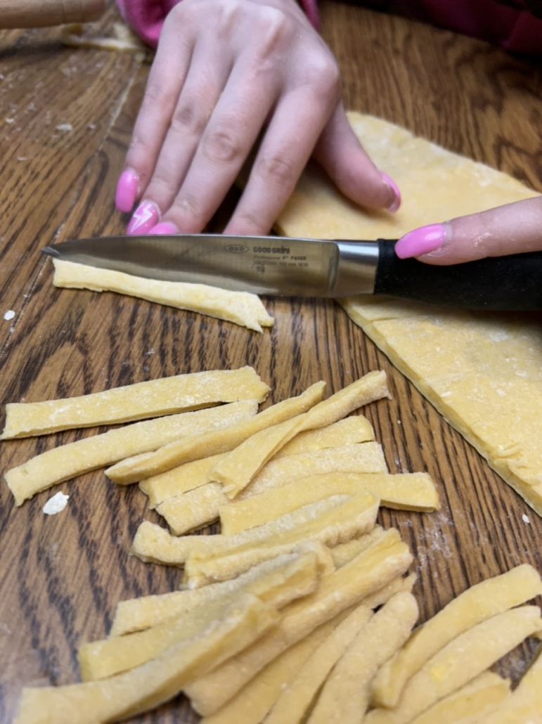 Cutting homemade pasta