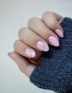 Light Pink Nails With White Lines Design