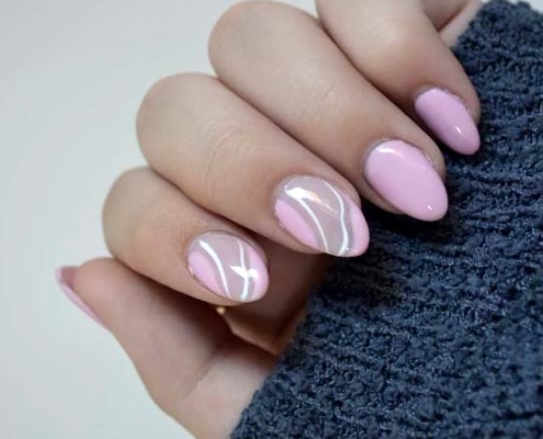 Light Pink Nails With White Lines Nail Design Idea